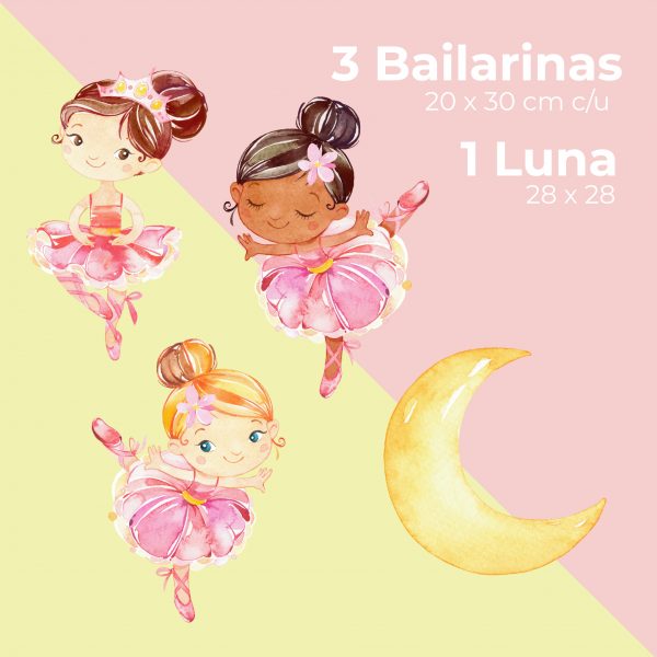Vinilo Adhesivo Decorativo Infantil Pared - Bailarinas Estilo Acuarela - Imagen 3
