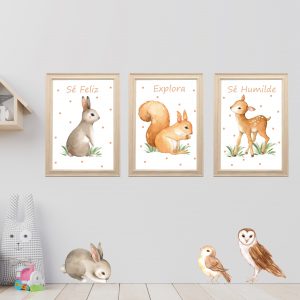 Cuadro Decorativo Infantil Personalizable - Ciervo, Conejo y Ardilla
