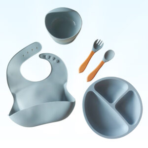 Set de Alimentación de Silicona Bebé y Niños Gris